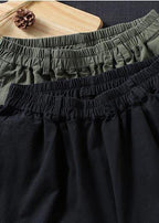 100% Spring Trousers Women's Black Pattern Elastic Waist Pockets Wild Pants