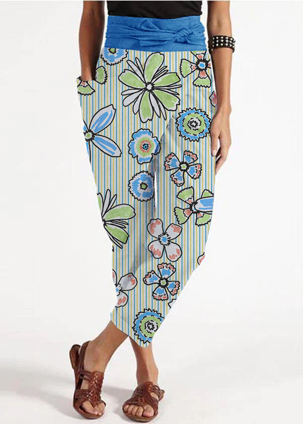 Grey asymmetrical design High Waist Cotton Harem Summer Pants