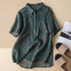 Maribel – Floral Shirt Blouse with Half Button Placket