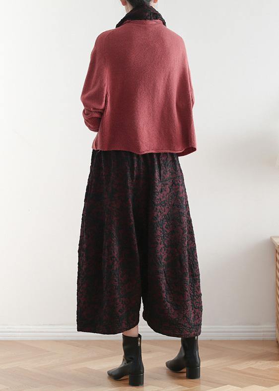 2025 autumn and winter literary wide leg pants large size jacquard retro nine points red pants