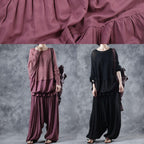 2025 black elastic waist new linen pants loose  Cinched harem pants