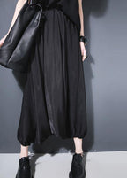 2025 summer new black silk crop pants loose women lantern pants