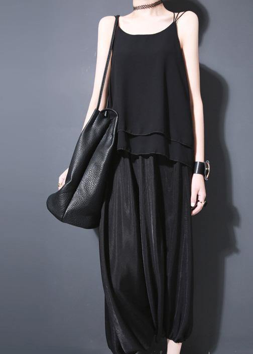 2025 summer new black silk crop pants loose women lantern pants