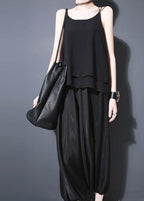 2025 summer new black silk crop pants loose women lantern pants