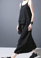 2025 summer new black silk crop pants loose women lantern pants