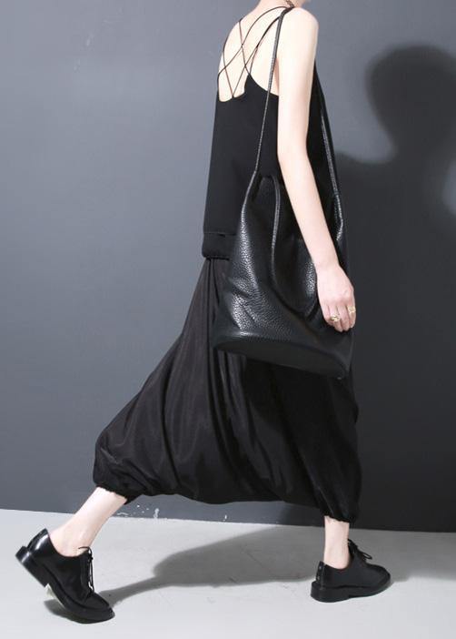 2025 summer new black silk crop pants loose women lantern pants