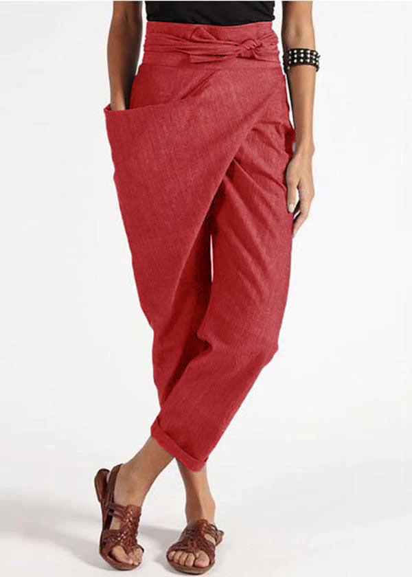 Grey asymmetrical design High Waist Cotton Harem Summer Pants