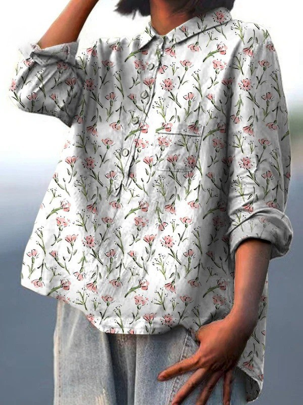 Hadley | Pink Spring Floral Repeat Pattern Printed Women's Casual  Shirt
