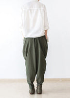 2025 autumn tea green linen pants oversized cotton harem pants trousers