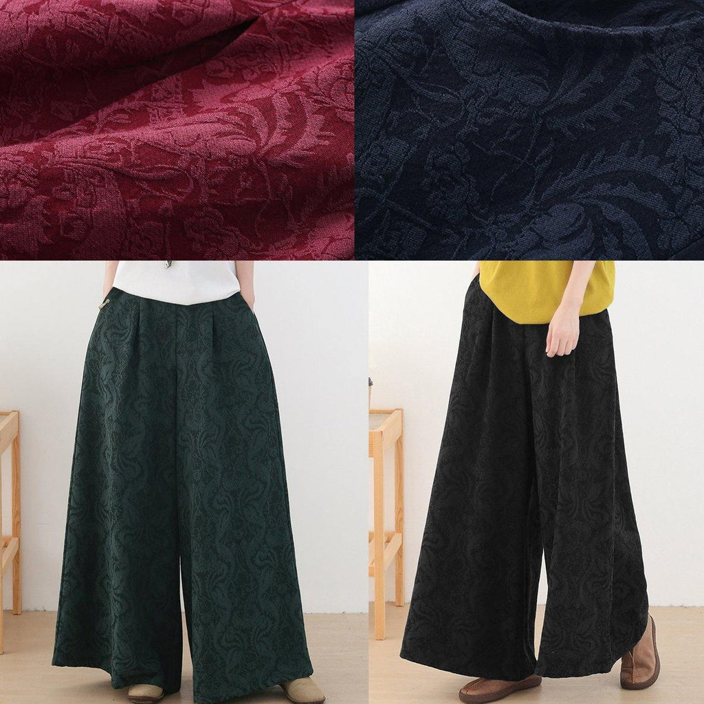 Autumn and winter Retro Red jacquard thickened women's wide leg pants