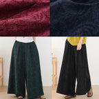 Autumn and winter Retro Red jacquard thickened women's wide leg pants