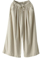 Beautiful Beige Elastic Waist tie waist Wide Leg Pants Linen