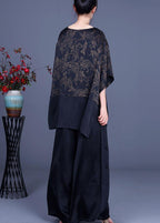 Beautiful Navy Print Patchwork long smock Wide Leg Chiffon Two Pieces Set