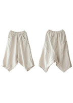 Beige Women Casual Solid Color Linen Pocket Pants