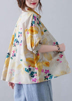 Bohemian Print Peter Pan Collar Button Cotton Top Summer