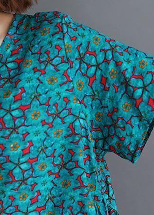 Sold Out-Bohemian o neck Cinched cotton shirts Wardrobes green print blouse summer