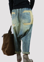 Casual Blue pockets Patchwork denim Spring