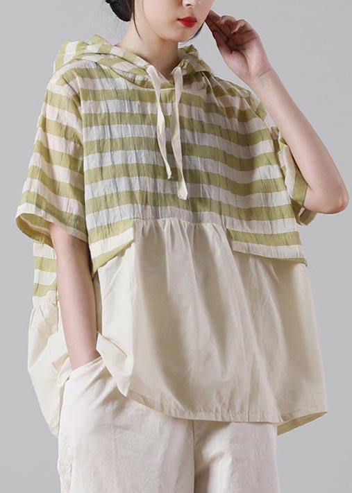 Chic Green Striped Oversize Cotton Linen Summer Shirt