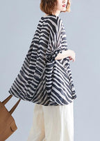 Chic black striped shirts women o neck Batwing Sleeve box shirts