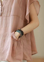 Chic Black V Neck Patchwork Fall Shirt Top Short Sleeve