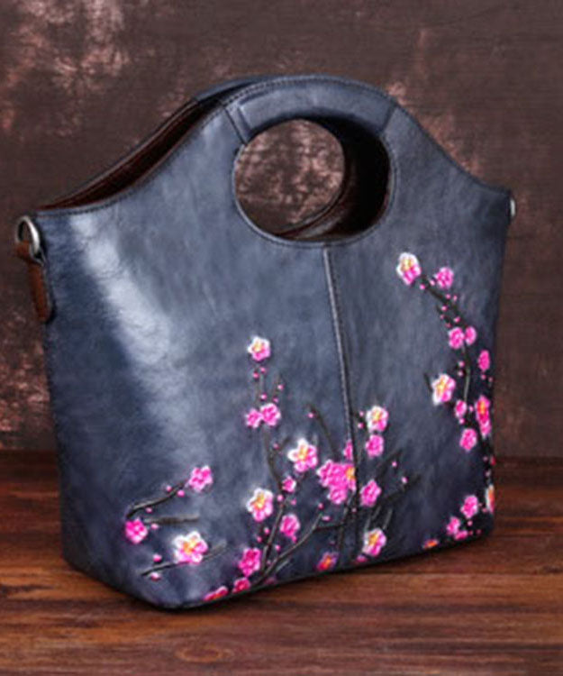 Classy Grey fashion Embossing Paitings Calf Leather Tote Handbag