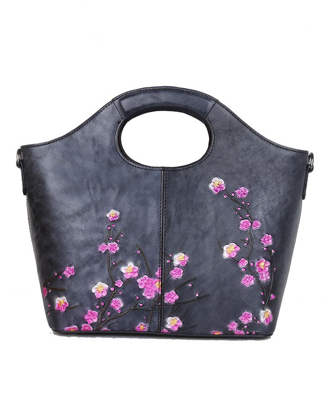 Classy Grey fashion Embossing Paitings Calf Leather Tote Handbag