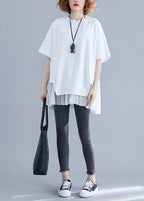 Classy white linen top silhouette Inspiration o neck patchwork summer blouse