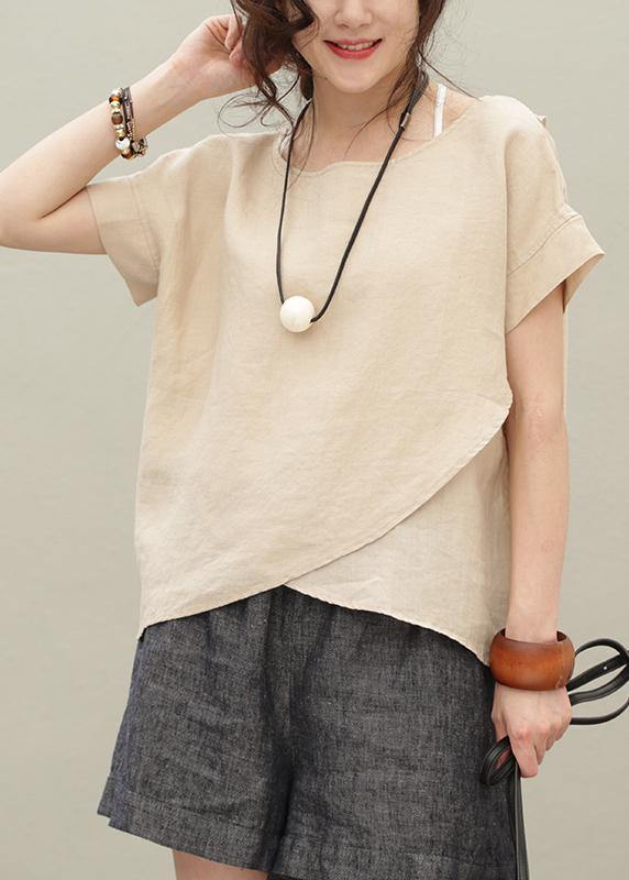 DIY o neck asymmetric linen summer shirts Work Outfits red tops