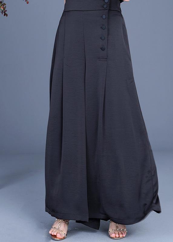 Diy Black Button Wide Leg Pants Summer