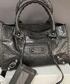 Elegant Versatile Red Sheepskin Rivet Tote Handbag