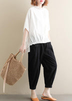 Elegant black Jeans  elastic waist asymmetric Fabrics casual pants