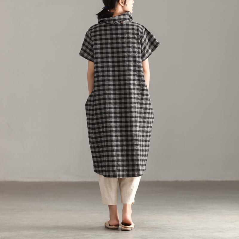 Elegant linen cotton tops plus size Mock Neck Short Sleeve Lattice Irregular Tops