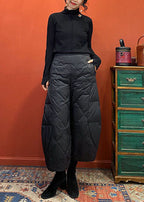 French Black fashion Pockets Duck Down Pants Winter