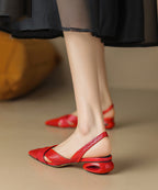 French Red Pointed Toe Hollow Out Flat Feet Shoes