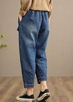 Handmade Spring Casual Pants Oversize Denim Blue Photography Elastic Waist Trousers