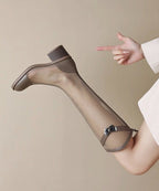 Handmade Tulle Knee Boots Splicing Hollow Out Suede Boots