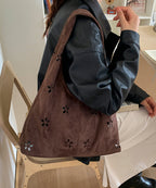 Italian Brown Hollow Out Flower Faux Suede Shoulder Bags