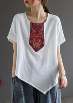 Italian Yellow Retro Embroideried Summer Shirt Short Sleeve