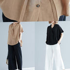Italian black linen cotton Blouse Pakistani Fabrics v neck Button Down Knee Summer blouses