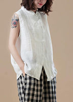 Italian white cotton Shirts Vintage Shape Peter pan Collar Sleeveless short Summer top
