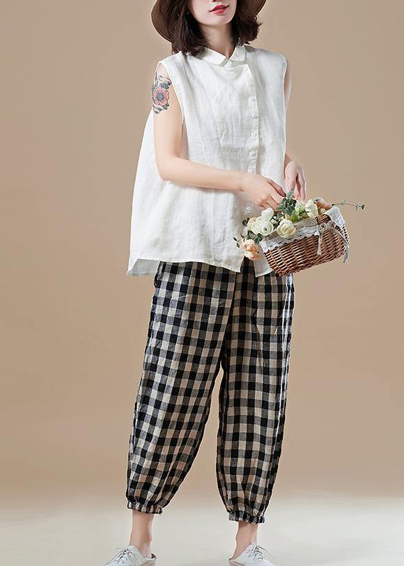 Italian white cotton Shirts Vintage Shape Peter pan Collar Sleeveless short Summer top