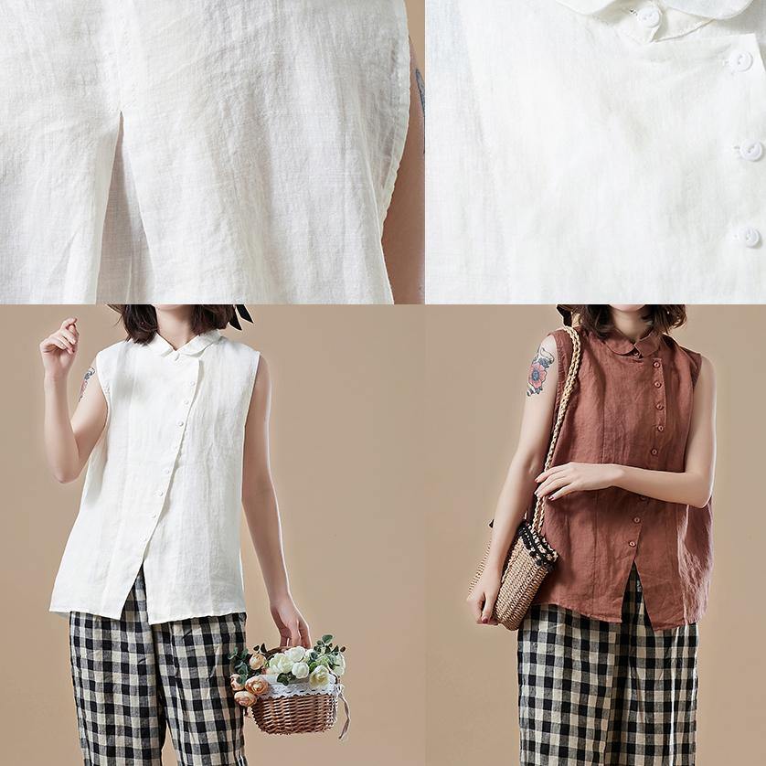 Italian white cotton Shirts Vintage Shape Peter pan Collar Sleeveless short Summer top