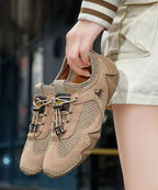 Khaki Breathable Mesh Women Sport Flat Shoes For