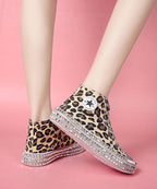 Leopard Print Flat Shoes For Women Rivet Cross Strap Splicing Flat Shoes For Women