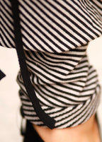 Loose Black Grey Patchwork Striped drawstring Casual Pants Spring