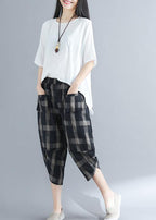Loose cotton 18th Century Outfits black Plaid Traveling harem pants