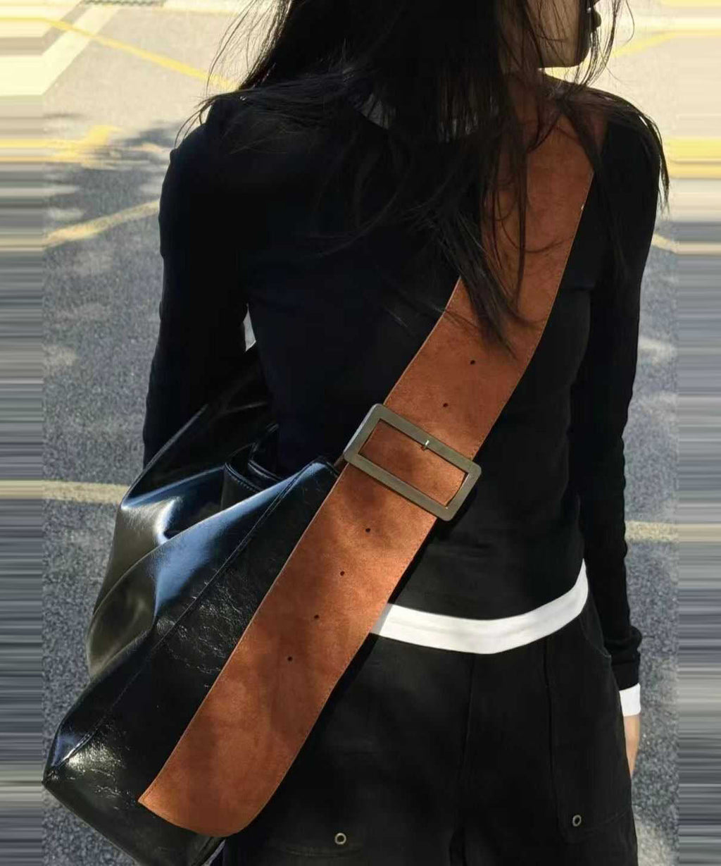 Modern Black Large Capacity Faux Leather Messenger Bag
