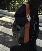 Modern Black Large Capacity Faux Leather Messenger Bag