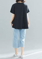 Modern o neck patchwork cotton clothes For Women Vintage design black loose blouses Summer