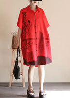 Modern Cotton Box Top Ramie Retro Print Short Sleeve Blouse